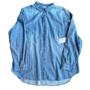 NEW Sonoma Womens Denim Blue Jean Button Shirt Top Blouse Lightweight XXL 2X